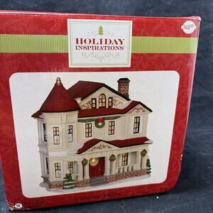HOLIDAY INSPIRATIONS -VICTORIAN HOUSE -PORCELAIN CHRISTMAS HOUSE- W/ Light Cord